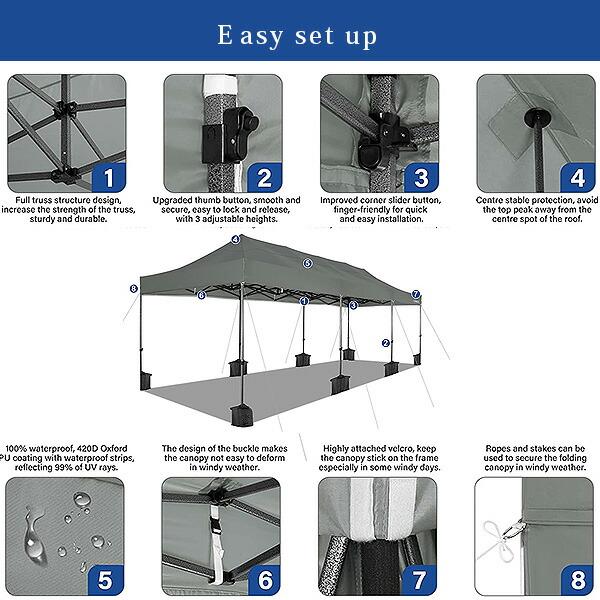 COBIZI ポップアップ キャノピー テント 3×9m 高さ3段階 インスタントテント イベント 大型テント UVカット｜bbrbaby｜07