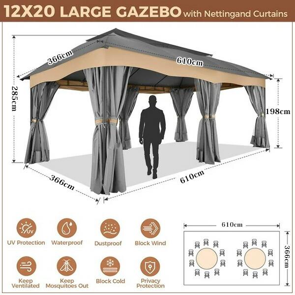 COBIZI メタル パティオ ガゼボ 3.6×6×2.8m パーゴラ タープ COBIZI メタル パティオ ガゼボ 3.6×6×2.8m パーゴラ タープ
