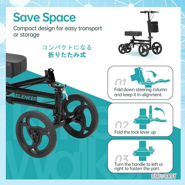 ELENKER ステアラブル メディカル ニー ウォーカー スクーター 歩行