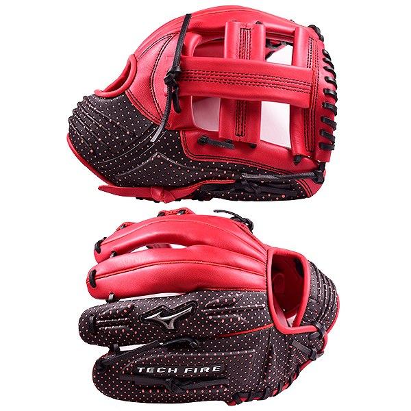 MIZUNO（ミズノ） レッド×ブラック オールラウンド用 軟式グローブ FIRE TECH ミズノ 軟式グローブ オール FIRE TECH テックファイア グローブ