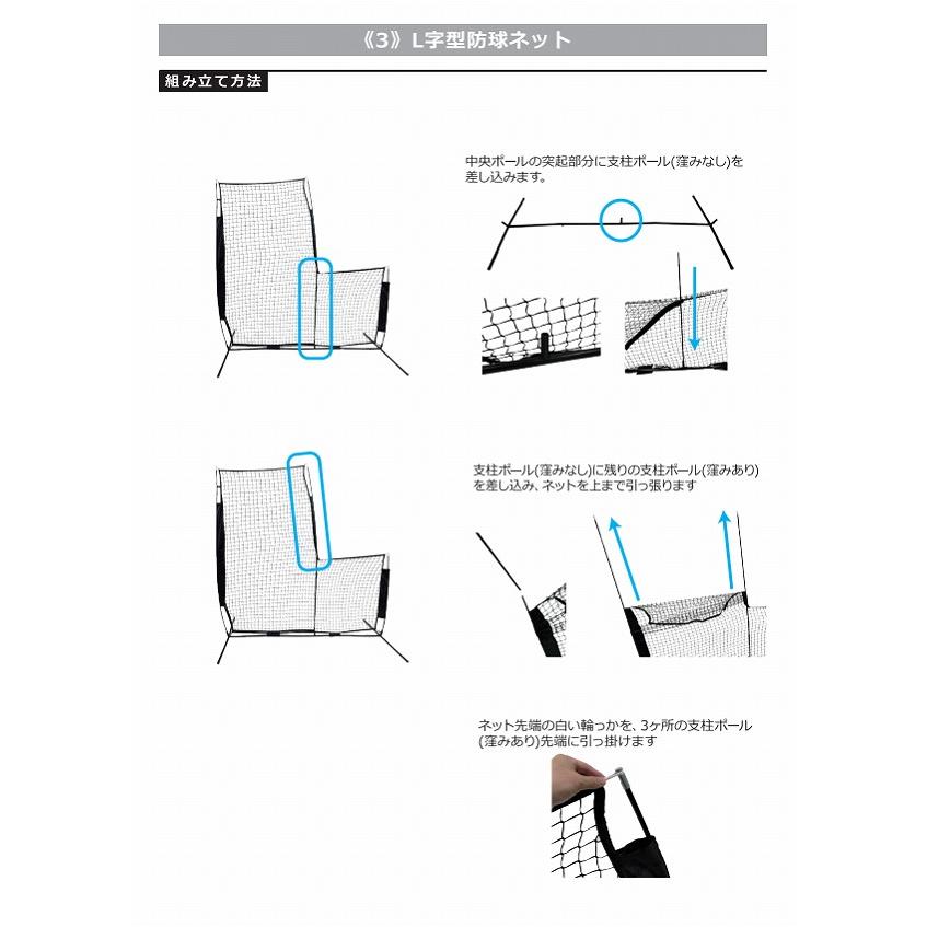 野球 練習 L字型保護用ネット 投手用 2m×2m 硬式 軟式M号・J号 ソフト