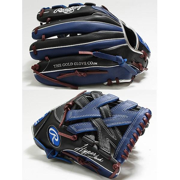 交換無料 野球 グローブ 軟式 大人 右投げ ローリングス Rawlings HYPER TECH COLOR SYNC オールラウンド用 サイズ：11.75 ブラック/インディゴ 型付け可能(G) | Rawlings | 06