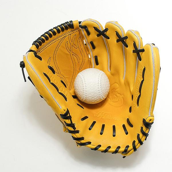 イエロー 軟式野球グローブ ブラシ付き ゼット（ZETT）（メンズ）軟式用グラブ 投手用 プロモデル 藤波モデル