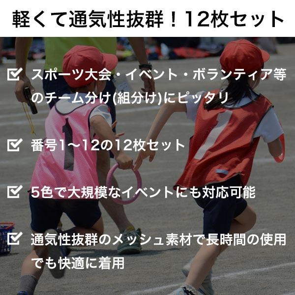 1~12番 ビブス12枚セット 番号入り 収納バッグ付き 緑 橙 メッシュ生地