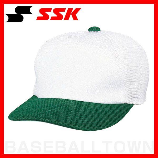 野球 帽子 白 緑 SSK チーム 後メッシュ メンズ 練習帽 キャップ BC067-1050｜bbtown