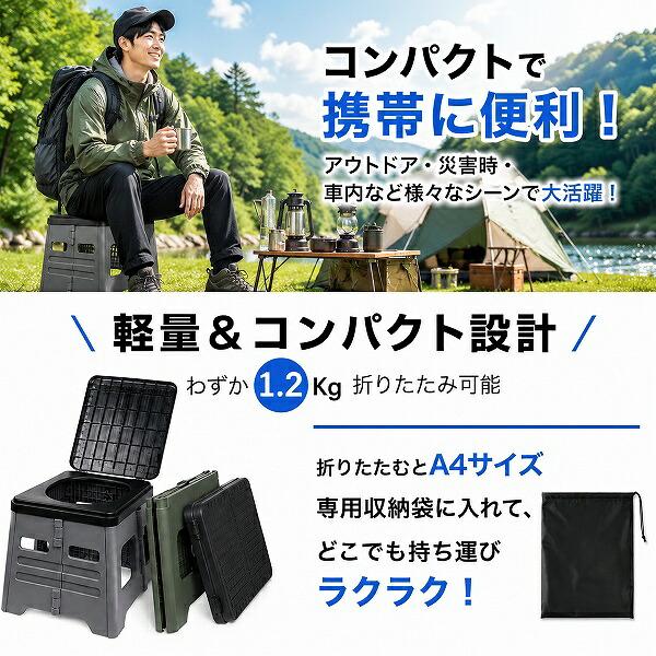 非常用簡易トイレ ポータブルトイレ 折りたたみ式 耐荷重150kg 1台4役 トイレ イス 踏み台 ゴミ箱 非常用 災害 緊急用 断水 車中泊 キャンプ アウトドア |  | 07
