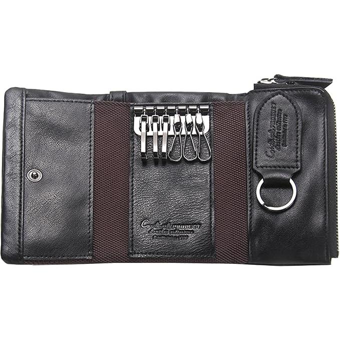 [Wisdom Wolf] キーケース 本革 ブラック 黒 メンズ レディース カードキーケース カード入れ付き 小銭入れ 6連 スマートキー対応 大容量 | 