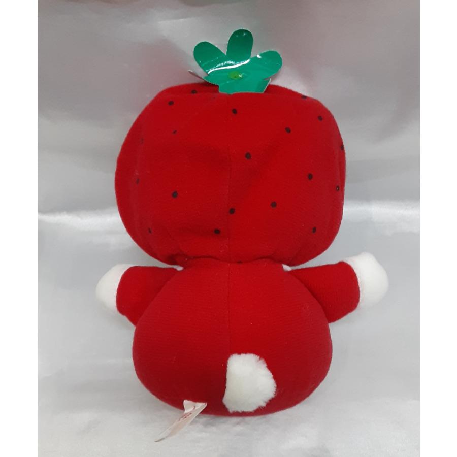 イチゴの着ぐるみ着た ハローキティ ピンクリボン ぬいぐるみ 1999年 赤 いちごフード 苺 サンリオ エイコー タグ無し 全長約19cm |  | 01