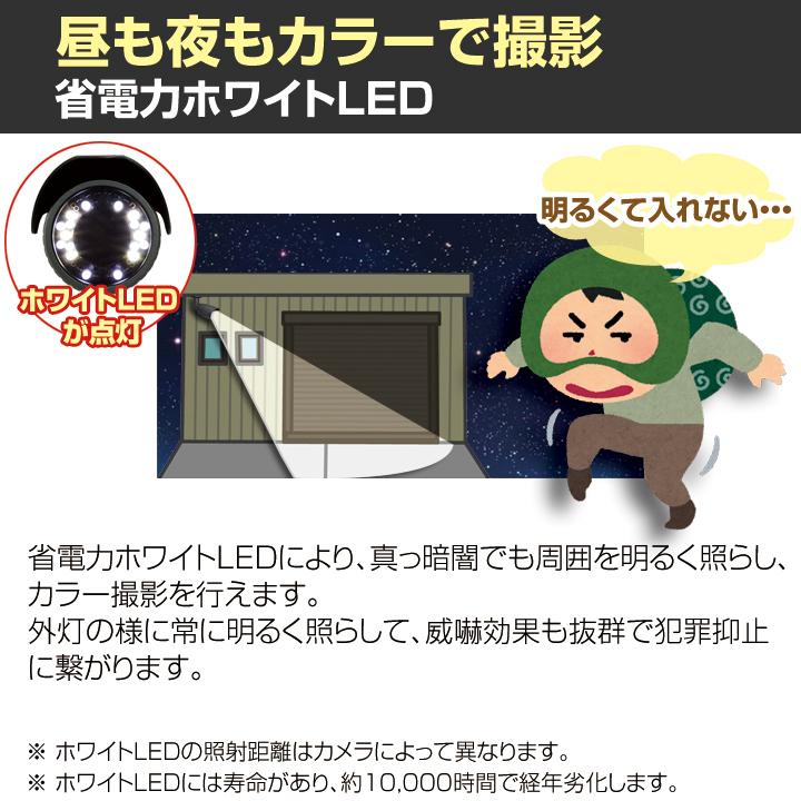 防犯カメラ 屋外設置 ホワイトLED防犯灯 夜間常時照明 家庭用 監視