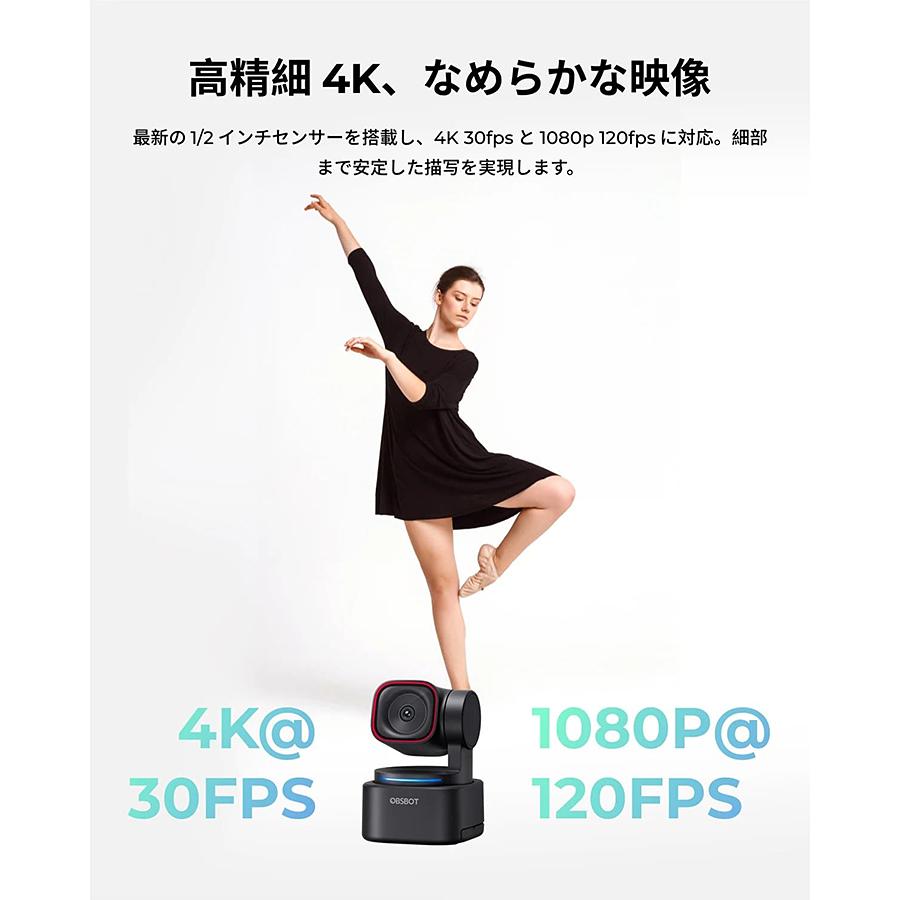 【OBSBOT Tiny 3 Lite】AI搭載 PTZ 4K 空間オーディオ ウェブカメラ ゲームライブ配信 オンライン会議 プレゼンに（返品不可） | OBSBOT | 01