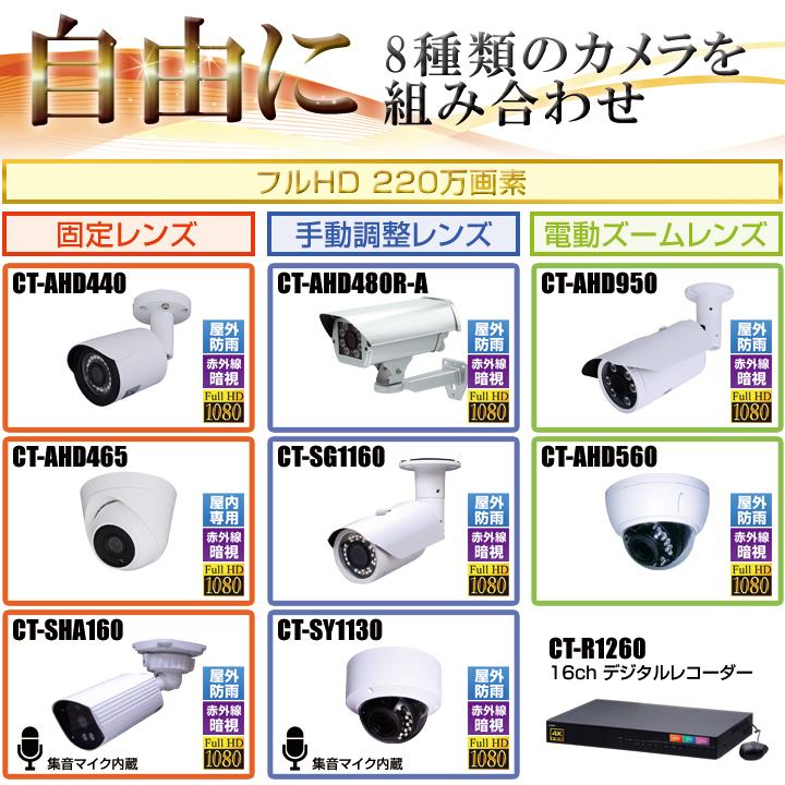 防犯カメラ1〜16台セット 16chデジタルレコーダーのフルHD AHDカメラ追加オプションセット（HDD1〜20TB選択）/ セット1600-AHD_2