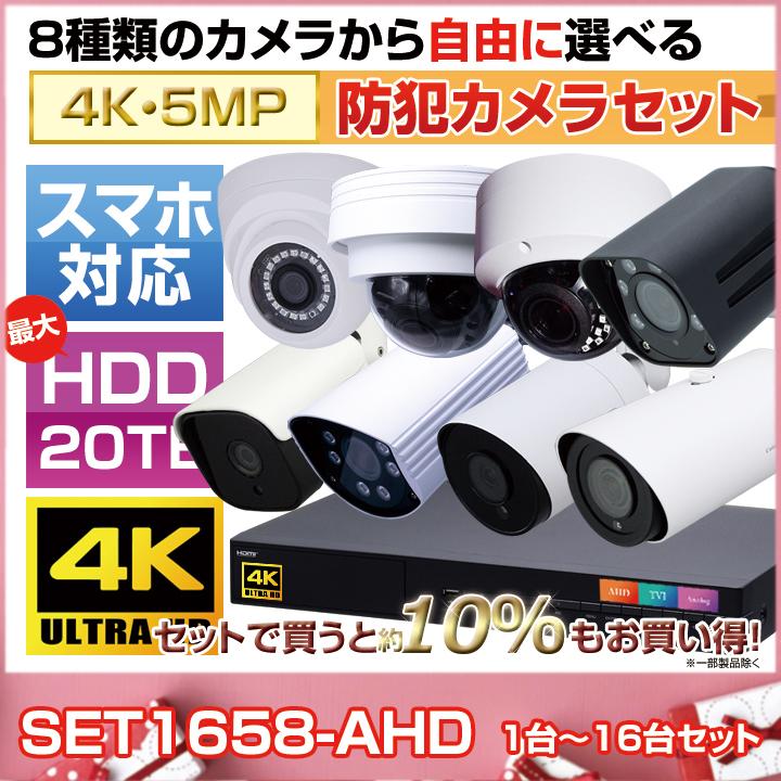 防犯カメラ1〜16台セット 16chデジタルレコーダーの4K 5MP AHDカメラ追加オプションセット（HDD1〜20TB選択）/ セット1658-AHD_1