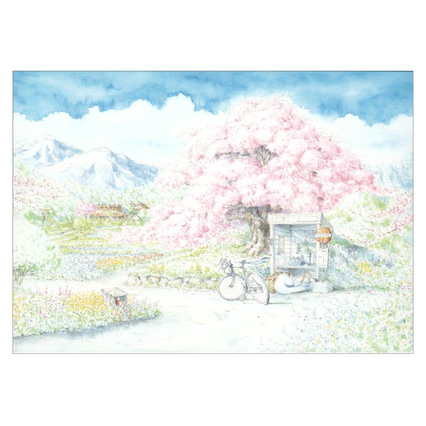 ポストカード イラスト 内田新哉 桜のころに バス停 Su 019 Act C Ill 15 l Pictorial Network 通販 Yahoo ショッピング