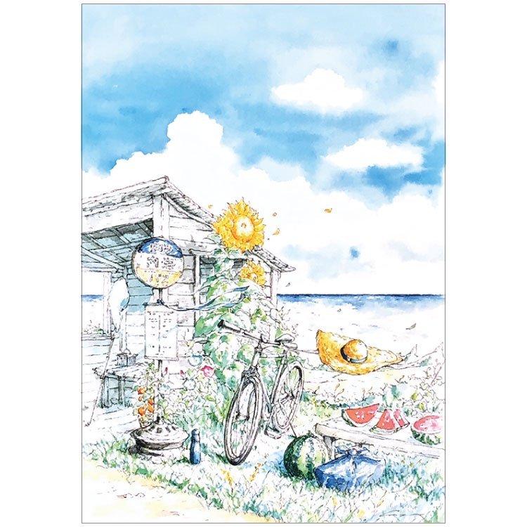 モデル着用 注目アイテム ポストカード イラスト 内田新哉 海とバス停 内海 Su 503 Act C Shipsctc Org