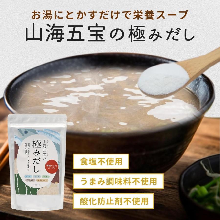 だし 山海五宝の極みだし 無添加 出汁 和風だし 国産 食塩不使用 500g ペプチド 栄養スープ 天然成分100% 料亭の味 虹色グルメ |  | 02