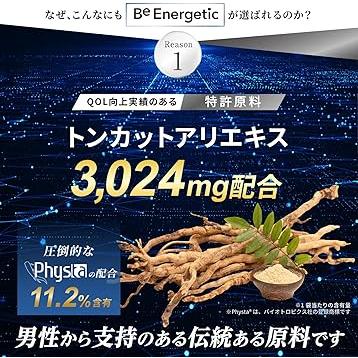 Be Energetic トンカットアリ アルギニン シトルリン 亜鉛 マカ テストステロン サプリ Physta 90カプセル 2袋セット GMP認定工場 国内 ビーエナジティック