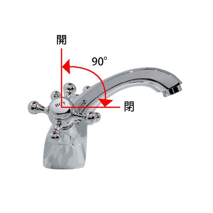 洗面 水栓 蛇口 交換 混合水栓 クロスハンドル シルバー(銀) 奥行16×吐