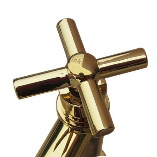 洗面 水栓 蛇口 交換 水栓金具 単水栓 クロスハンドル ゴールド(金