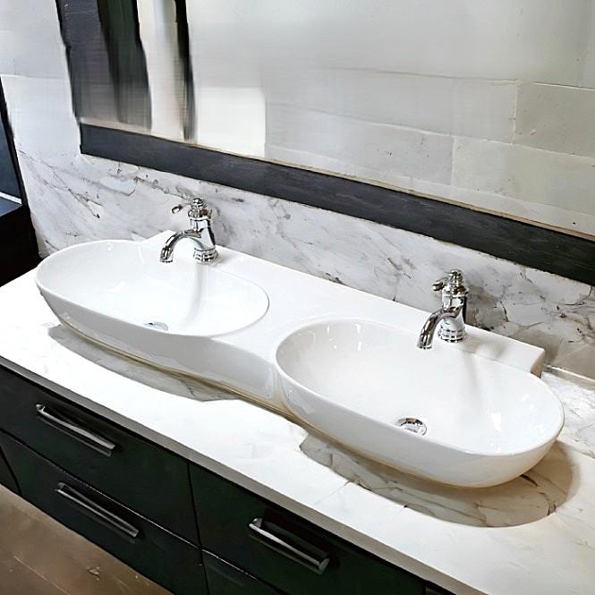 洗面ボウル 陶器 ダブル 2シンク おしゃれ 置き型 ベッセル 大きめ