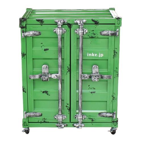 洗面台 洗面化粧台 収納 コンテナボックス グリーン（緑） スチームパンク 幅61×高76cm INK-0501079H