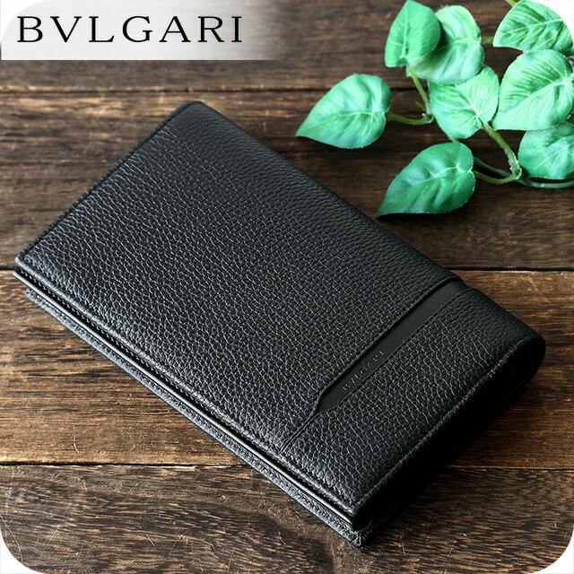 美品 BVLGARI ブルガリマン 長財布 二つ折り 紺 レザー ロゴサークル