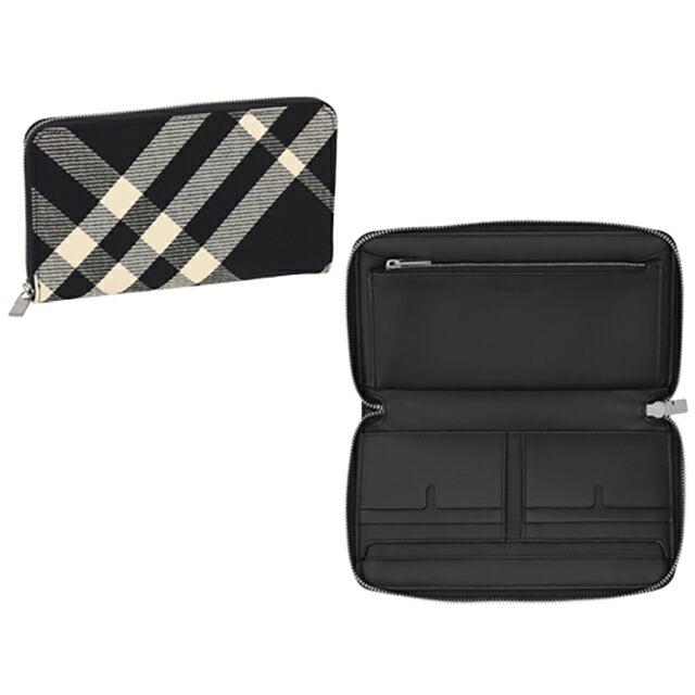 バーバリー 長財布 メンズ ブランド BURBERRY チェック 8089510 ブラック/アイボリーの画像