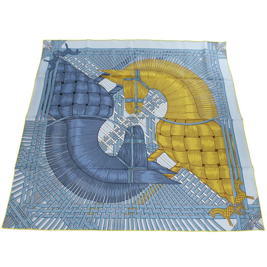 エルメス スカーフ レディース HERMES シルク100% フランス CARRE TWILL ブルー系 マルチカラー 小物の画像