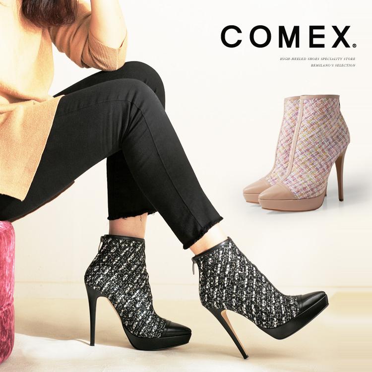 COMEX 黒 スウェード ショートブーツ ハイヒール 11cm L 24cm ブーツ