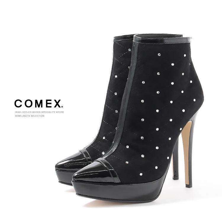 COMEX SALE キルティング ショートブーツ スエード ラインストーン  