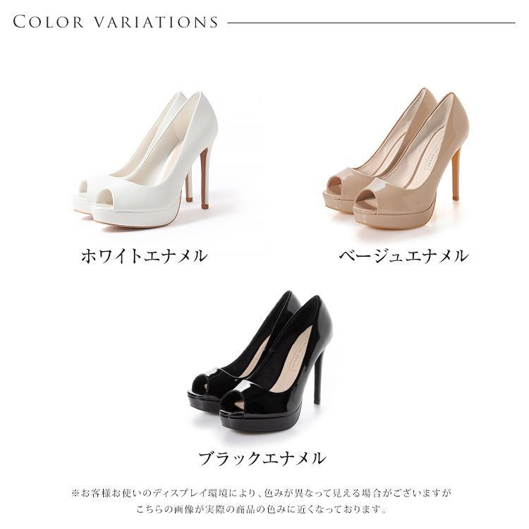 パンプス ハイヒール オープントゥ エナメル プラットフォーム 1013