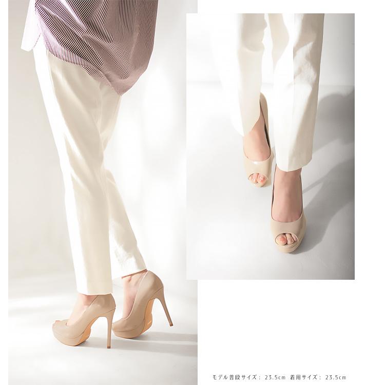 パンプス ハイヒール オープントゥ エナメル プラットフォーム 1013