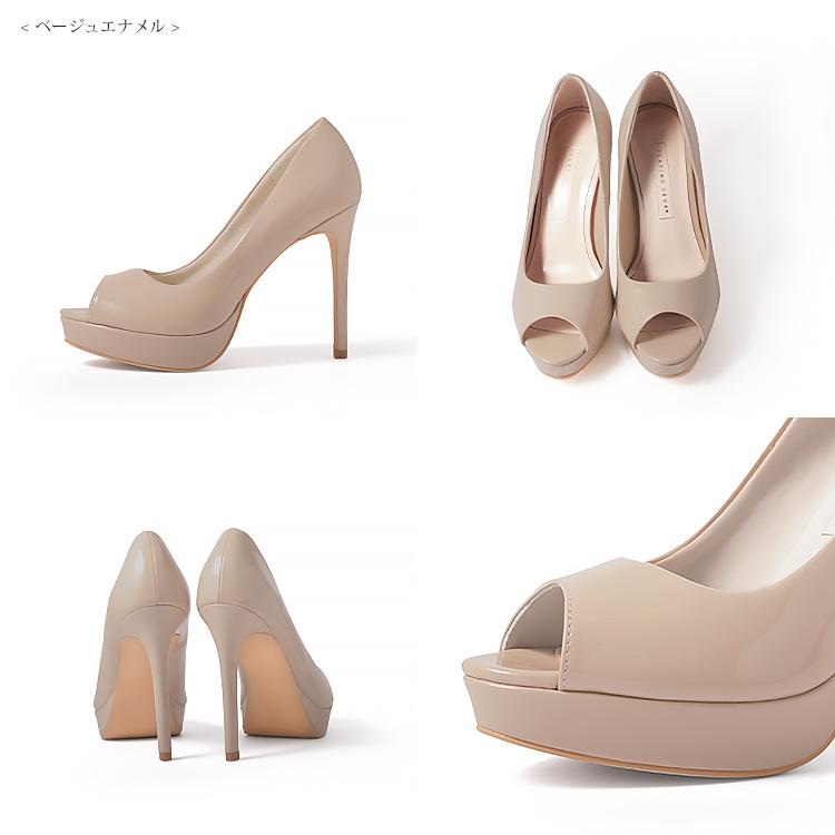 パンプス ハイヒール オープントゥ エナメル プラットフォーム 1013