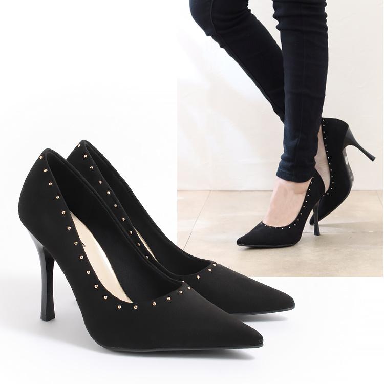 セール パンプス ハイヒール ポインテッドトゥ スタッズ ピンヒール
