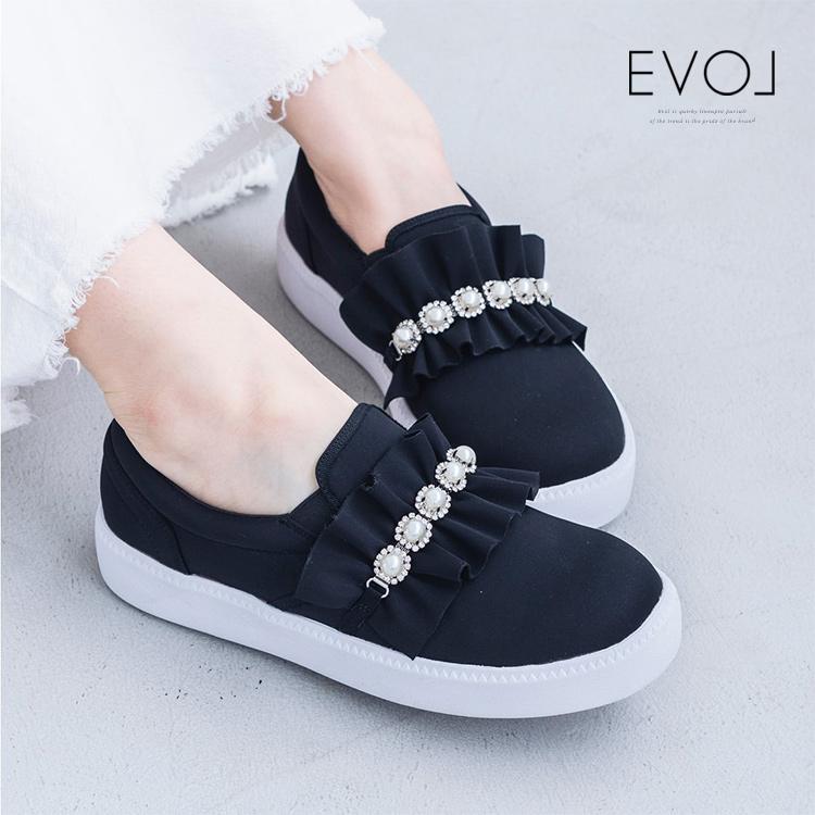 EVOL（イーボル） スリッポン 軽量スニーカー フリル 飾り付き 5105