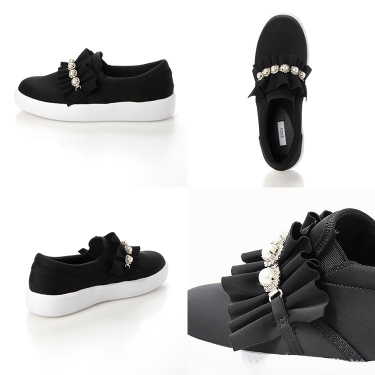 EVOL（イーボル） スリッポン 軽量スニーカー フリル 飾り付き 5105