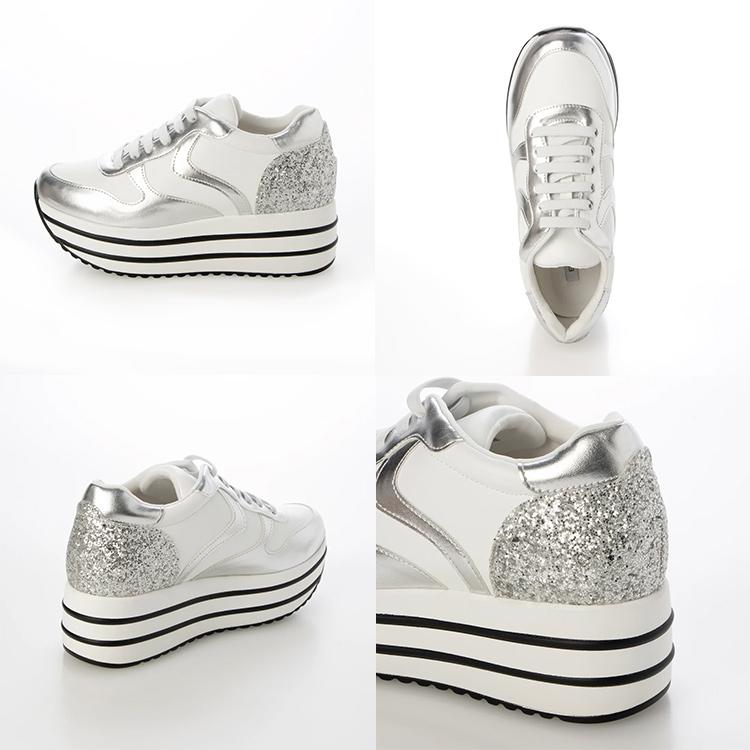 EVOL（イーボル） スニーカー 厚底 レースアップ グリッターラメ ゴム