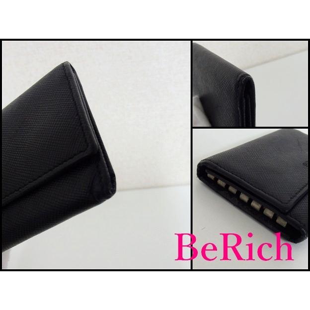 プラダ PRADA 6連 キーケース サフィアーノ レザー ブラック 黒 ロゴ キーホルダー アクセサリー 小物  【中古】bc1420｜be-rich0112｜03