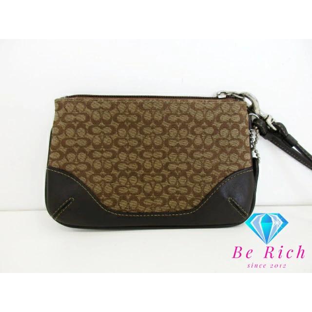 COACH（コーチ） ストラップ付 ポーチ ミニ シグネチャー 茶 ブラウン 