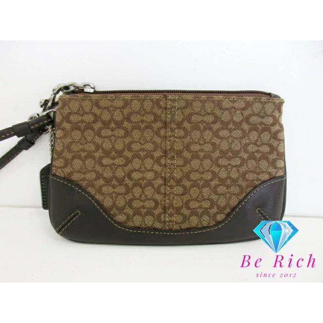 COACH（コーチ） ストラップ付 ポーチ ミニ シグネチャー 茶 ブラウン 