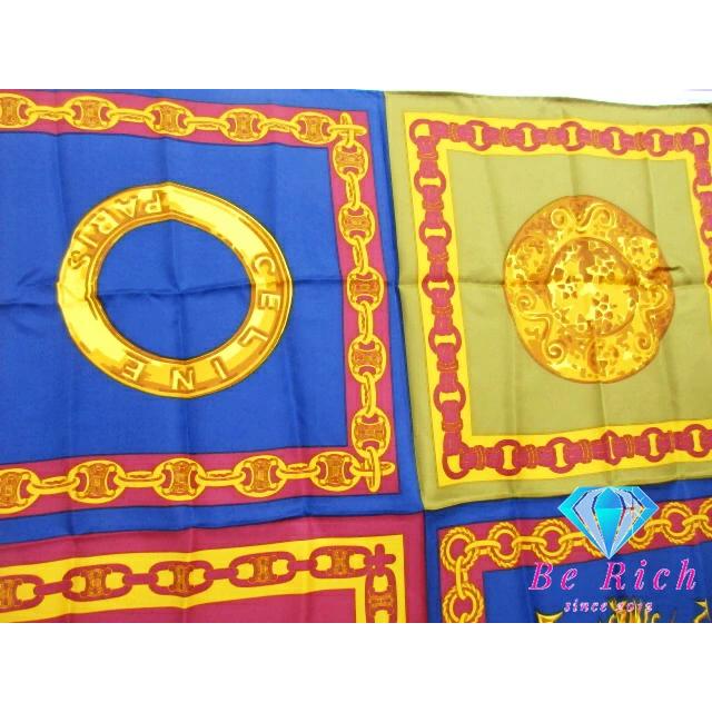 CELINEセリーヌ シルク スカーフ 87cm パズル柄 チェーン 赤 白 CELINE