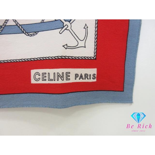 CELINE（セリーヌ） スカーフ イカリ 柄 レッド 赤 マルチカラー ロゴ