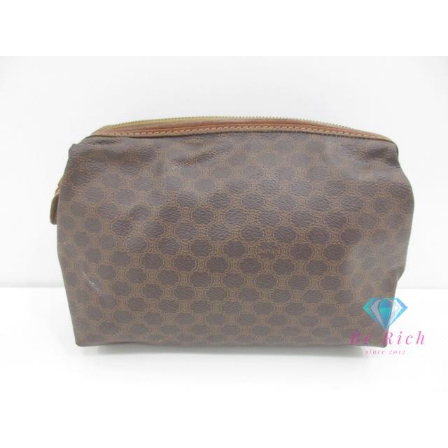 CELINE（セリーヌ） ポーチ マカダム 茶 ブラウン PVC レザー ロゴ