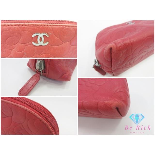 CHANEL（シャネル） カメリア コスメ ポーチ レッド 赤 レザー ココ