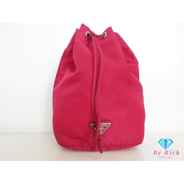 【極美品】PRADA テスートナイロン　巾着ポーチ　トライアングルロゴ　ピンク PRADA（プラダ） 美品 巾着 ポーチ 1NA369 ピンク ナイロン ロゴ 三角