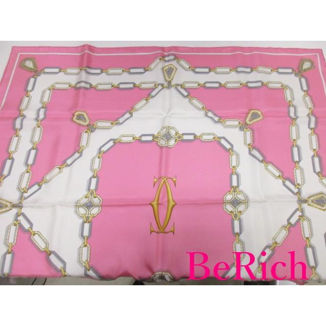 美品 カルティエ Cartier スカーフ チェーン ロゴ ピンク マルチカラー