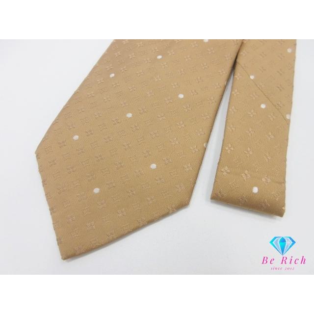 ★美品★ ルイヴィトン 高級シルクネクタイ 総柄（LVロゴ） ゴールドベージュ LOUIS VUITTON（ルイ・ヴィトン） ルイ ヴィトン モノグラム 柄