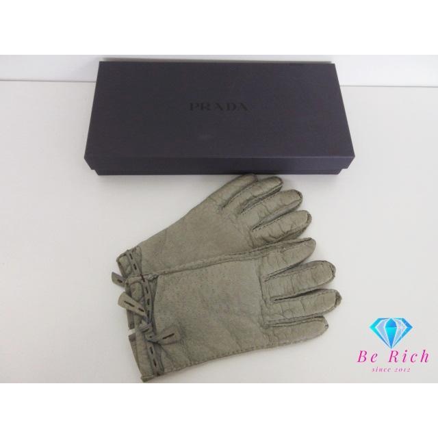 PRADA（プラダ） 手袋 グローブ グリーン系 レザー カシミア 冬物