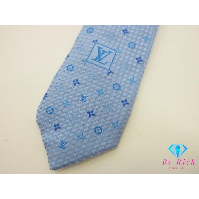 【美品】ルイヴィトン ネクタイ ブルー モノグラム シルク LV ビジネス LOUIS VUITTON（ルイ・ヴィトン） ルイ ヴィトン モノグラム 柄