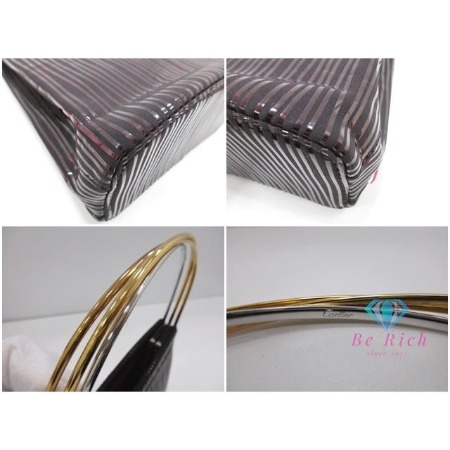 カルティエ Cartier トリニティ ストライプ ハンドバッグ パーティーバッグ ボルドー ナイロン レザー パテント ロゴ 鞄 【中古】 bk10041 | Cartier | 03