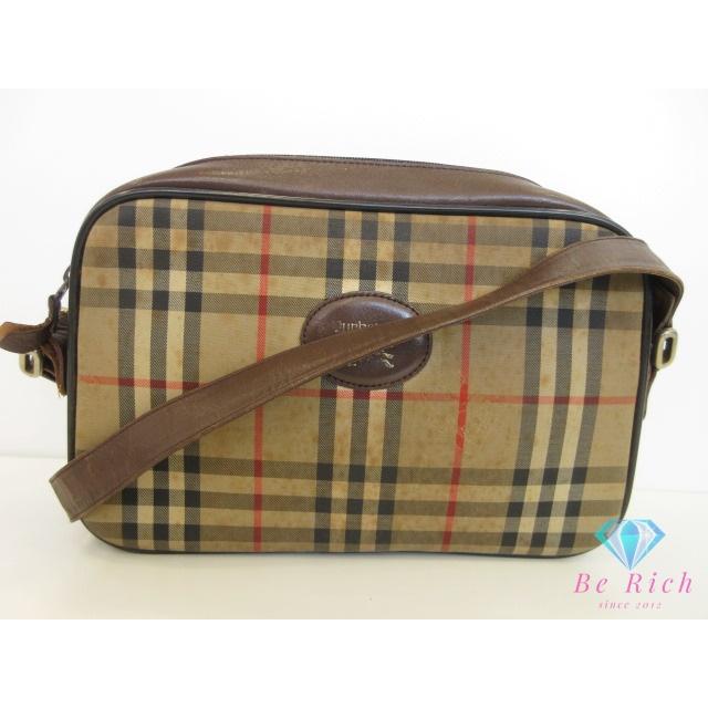 美品 バーバリー ショルダーバッグ ノバチェック PVC ブラウン BURBERRY ショルダーバッグ ノバチェック PVC レザー ブラウン